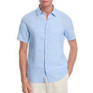 Hugo Boss Men's Short Sleeve BOSS Roan Stretch Linen Slim Fit Shirt Pastel Blue